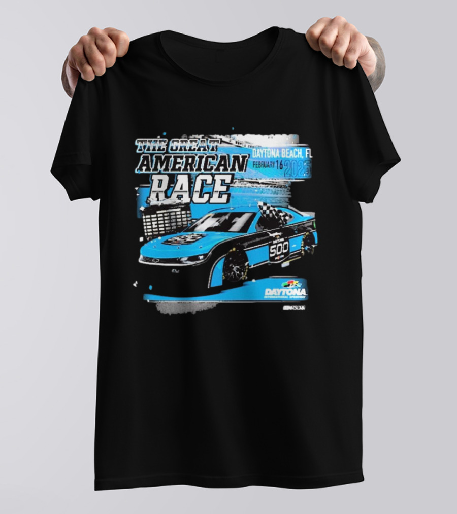 The Great American Race Daytona Beach February 16 2025 Daytona 500 Checkered Flag Sports Car T-Shirt