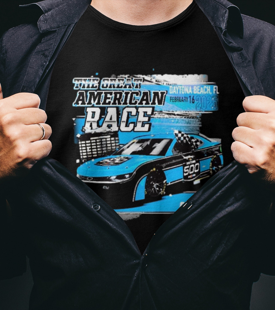 The Great American Race Daytona Beach February 16 2025 Daytona 500 Checkered Flag Sports Car T-Shirt