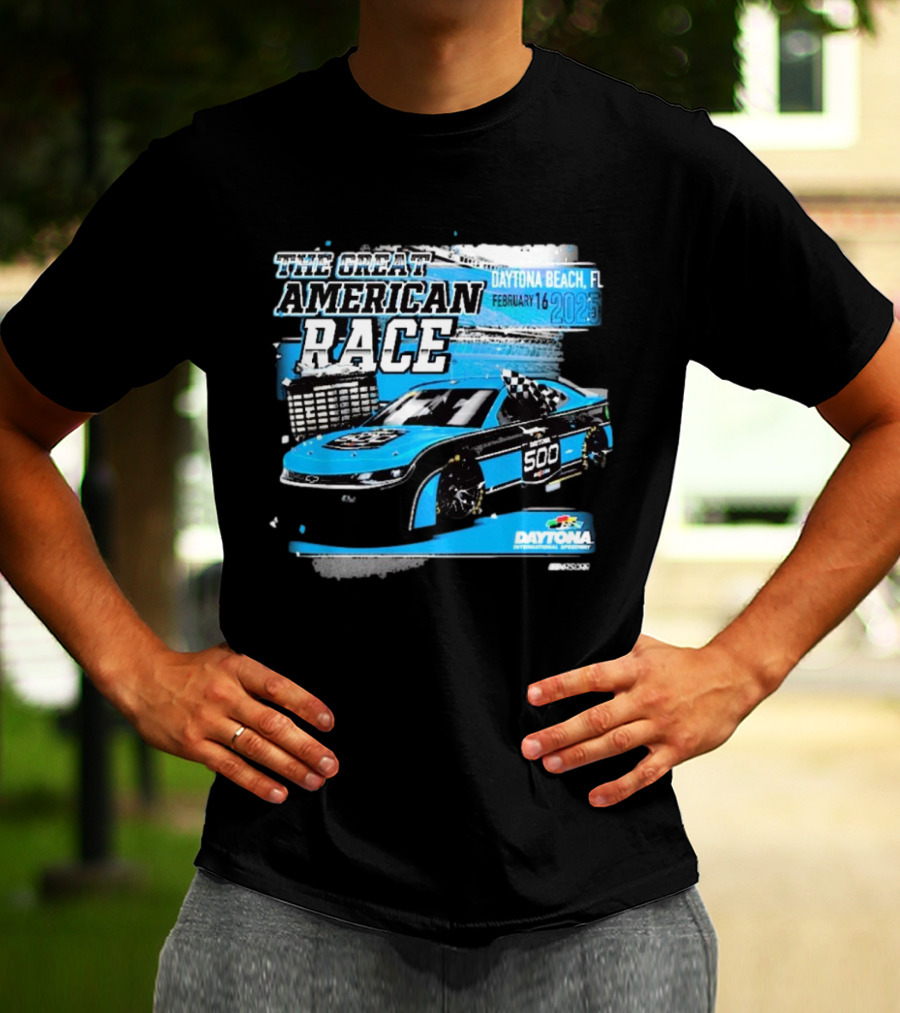 The Great American Race Daytona Beach February 16 2025 Daytona 500 Checkered Flag Sports Car T-Shirt