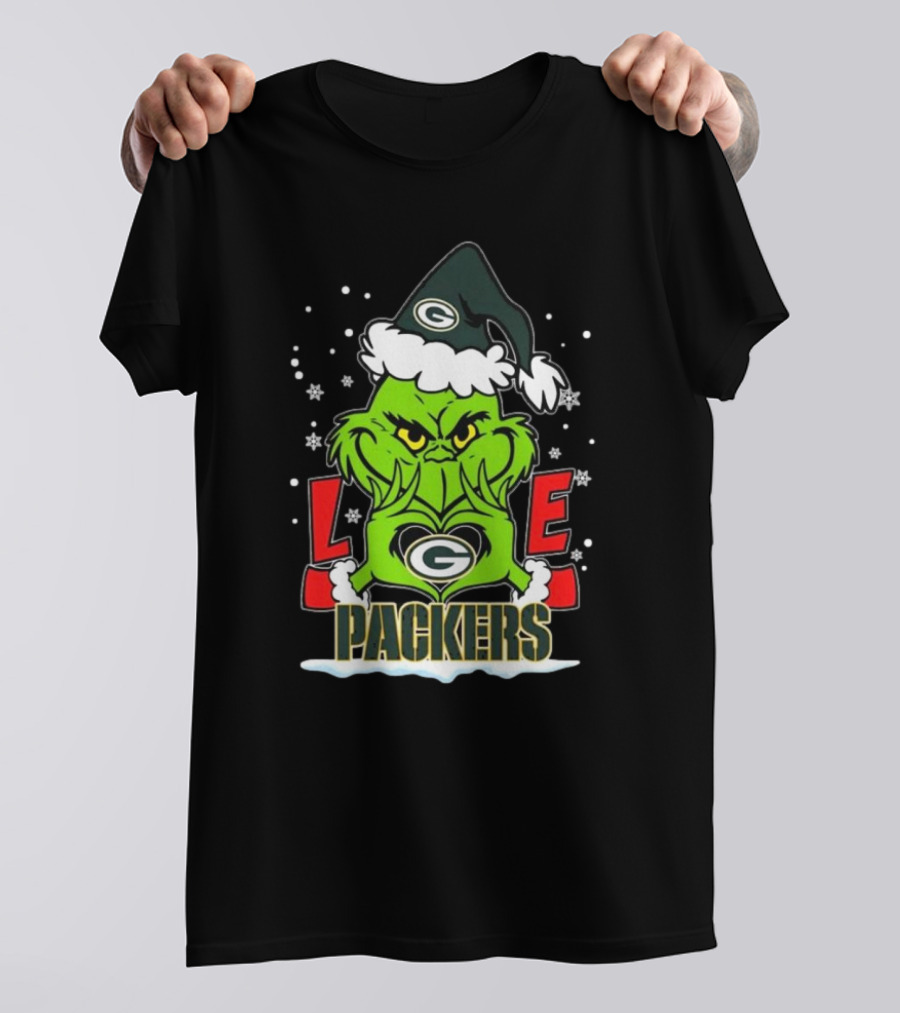 The Grinch Love Green Bay Packers Christmas Snowflakes T-Shirt