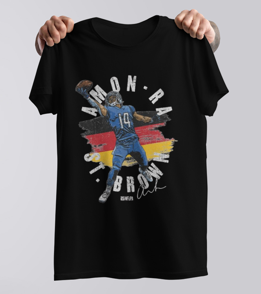 Amon-Ra St. Brown Detroit Lions NFLPA Germany Flag Signature 14 T-Shirt