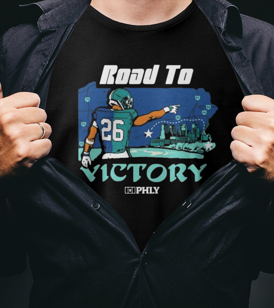 Philadelphia Eagles Road To Victory Saquon Barkley PHLY NFL T-Shirt