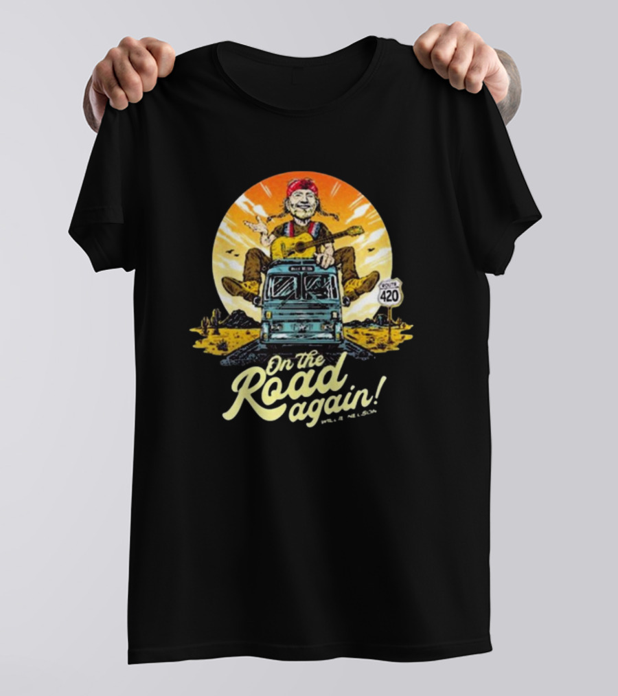 Willie Nelson On The Road Again Retro Route 420 Bus T-Shirt