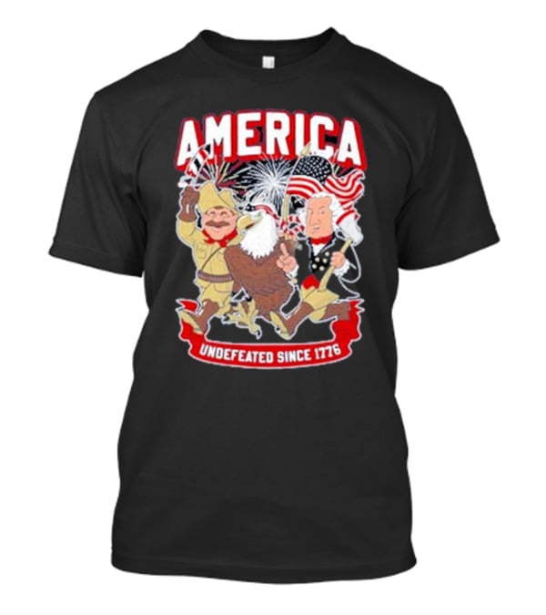 America Undefeated Since 1776 Patriotic Imagery With Eagle Fireworks Flags T-Shirt