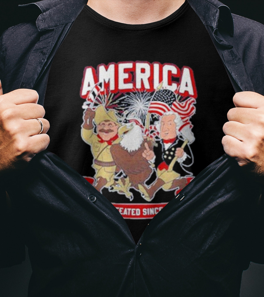 America Undefeated Since 1776 Patriotic Imagery With Eagle Fireworks Flags T-Shirt