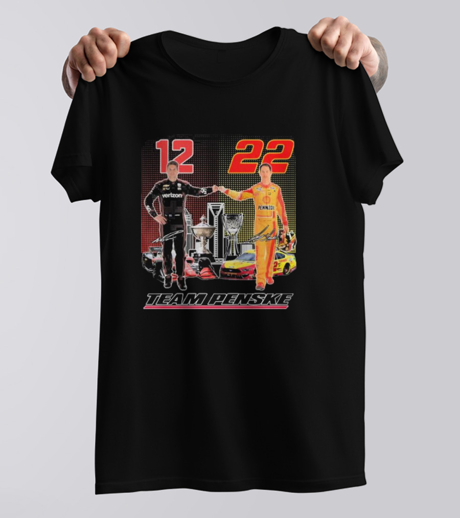 Team Penske 12 22 Verizon Pennzoil Ryan Blaney Joey Logano Signatures T-Shirt