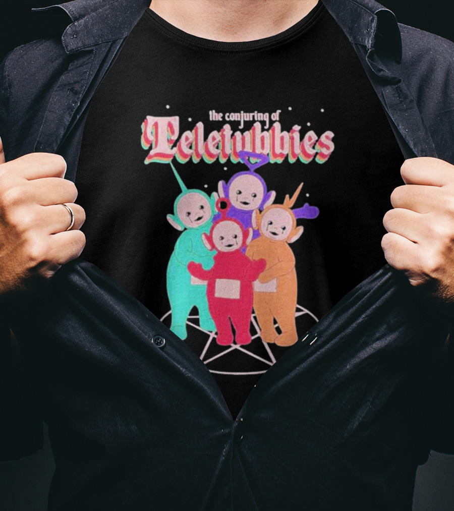 The Conjuring Of Teletubbies On Pentagram Background T-Shirt