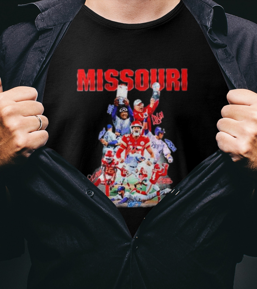 Missouri Chiefs Royals Cardinals Players Signatures T-Shirt