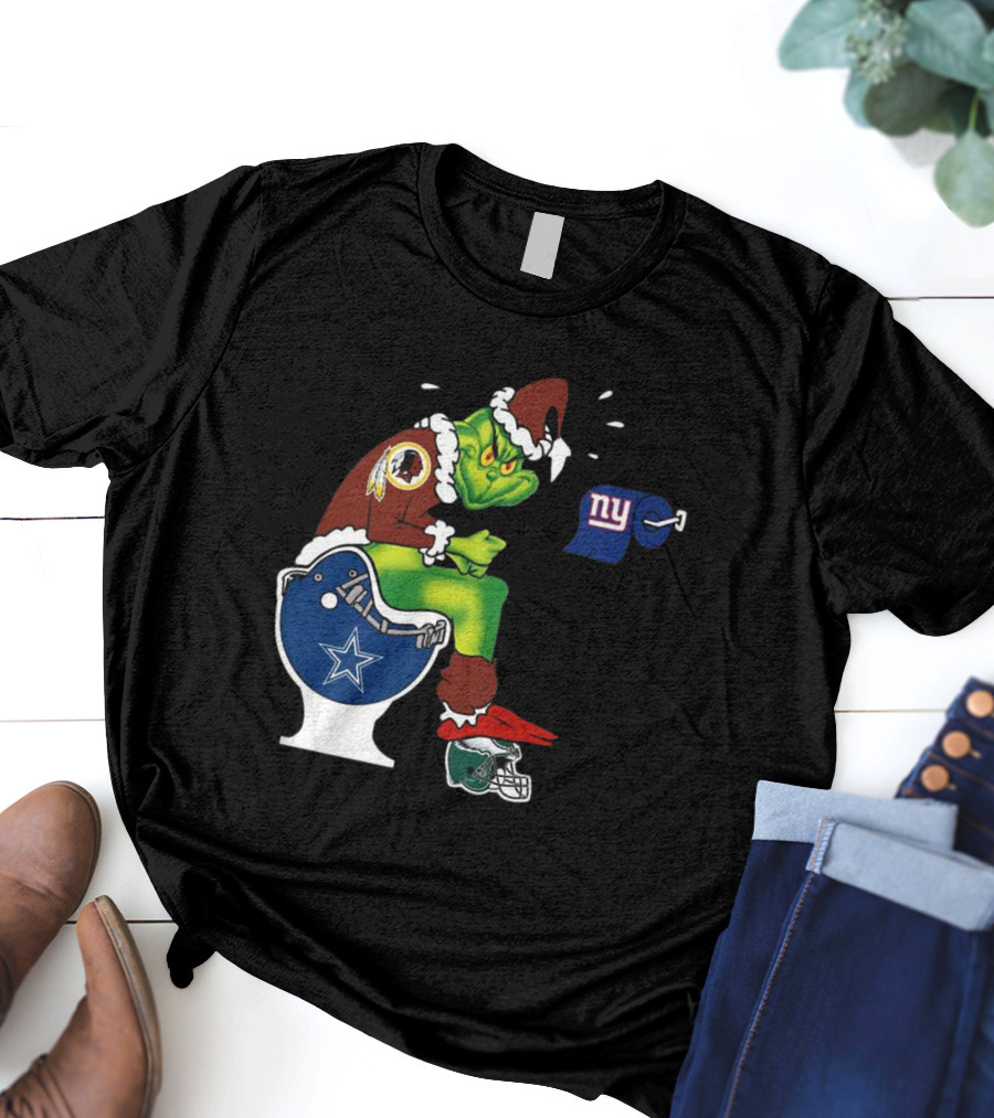 The Grinch Washington Football Team On Toilet Dallas Cowboys New York Giants Christmas T-Shirt
