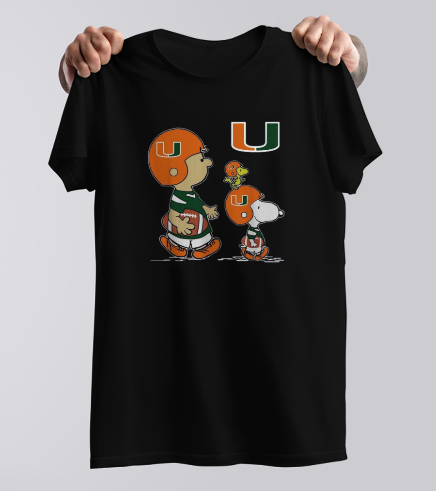 Charlie Brown Snoopy Woodstock Miami Hurricanes Football Peanuts T-Shirt