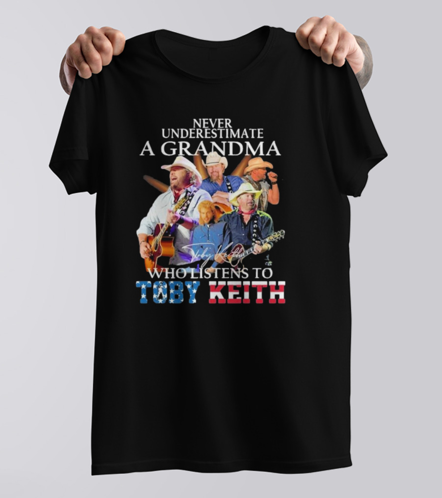 Never Underestimate A Grandma Who Listens To Toby Keith Signatures Music Collage T-Shirt