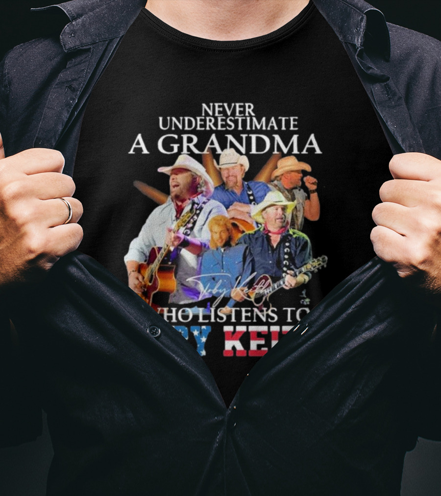 Never Underestimate A Grandma Who Listens To Toby Keith Signatures Music Collage T-Shirt