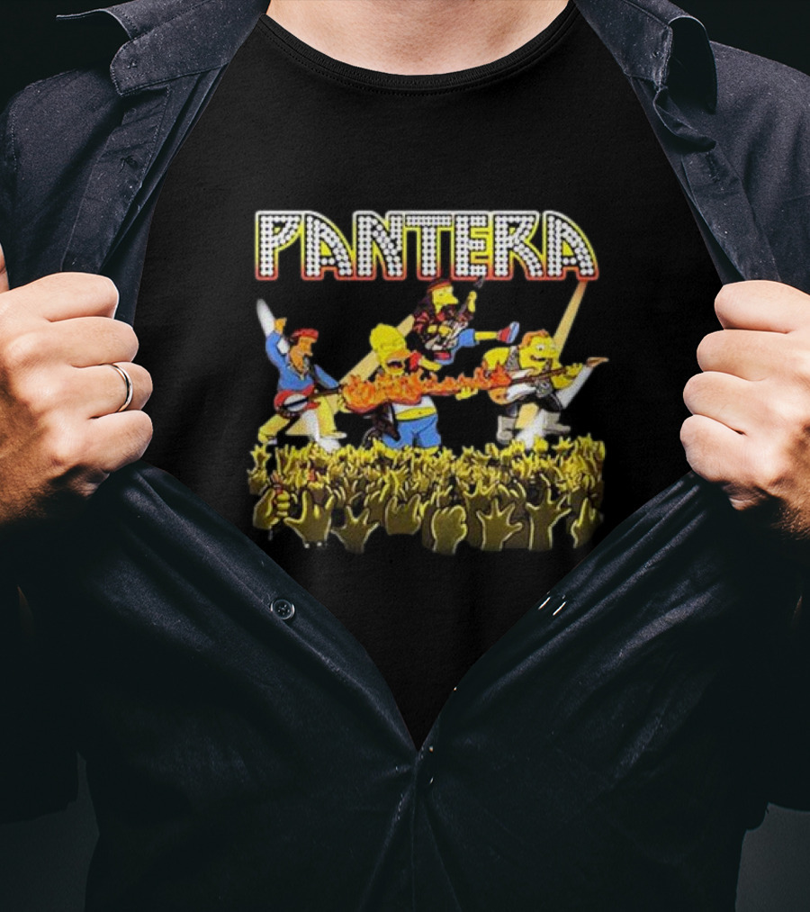 The Simpsons Characters Performing As Pantera Band Members In Concert Scene T-Shirt