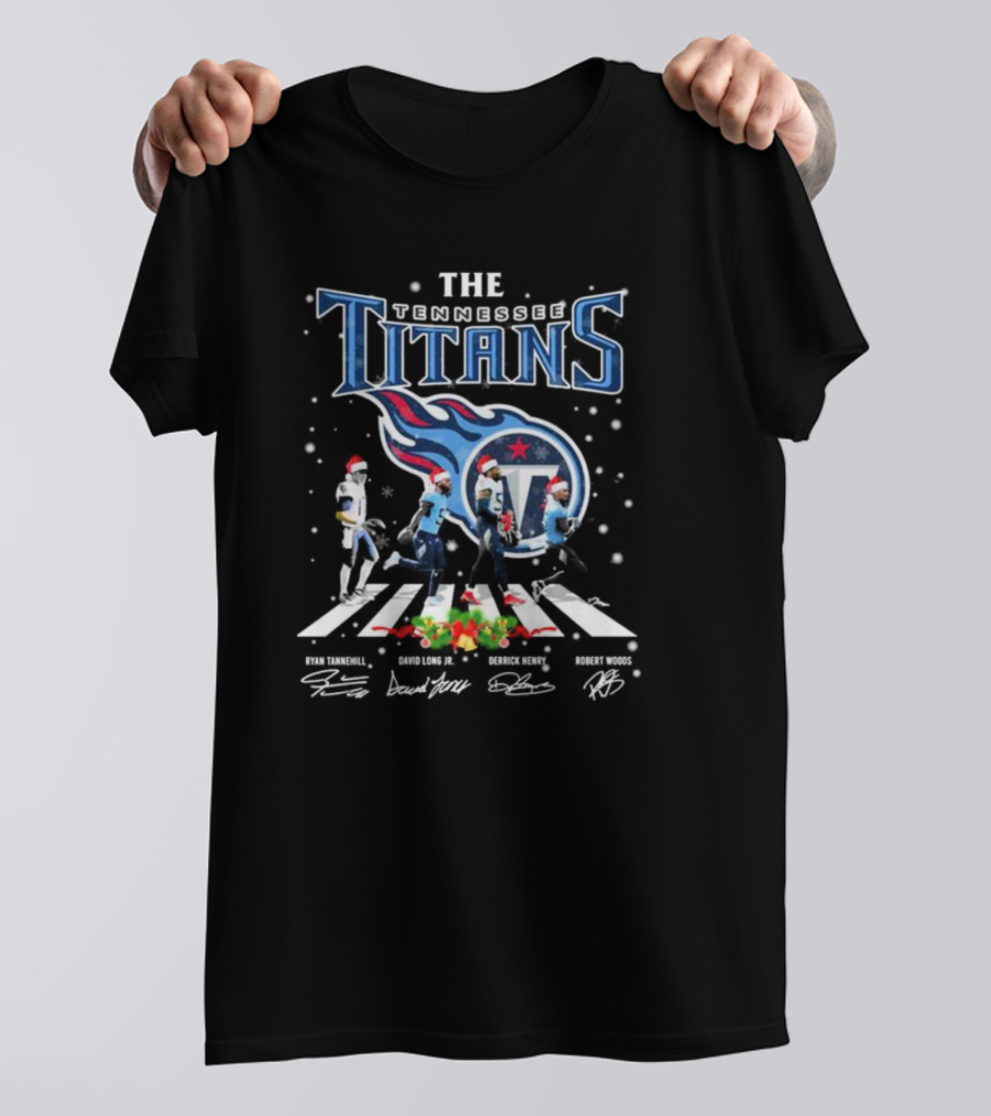 The Tennessee Titans Ryan Tannehill David Long Jr Derrick Henry Robert Woods Abbey Road Christmas Signatures T-Shirt