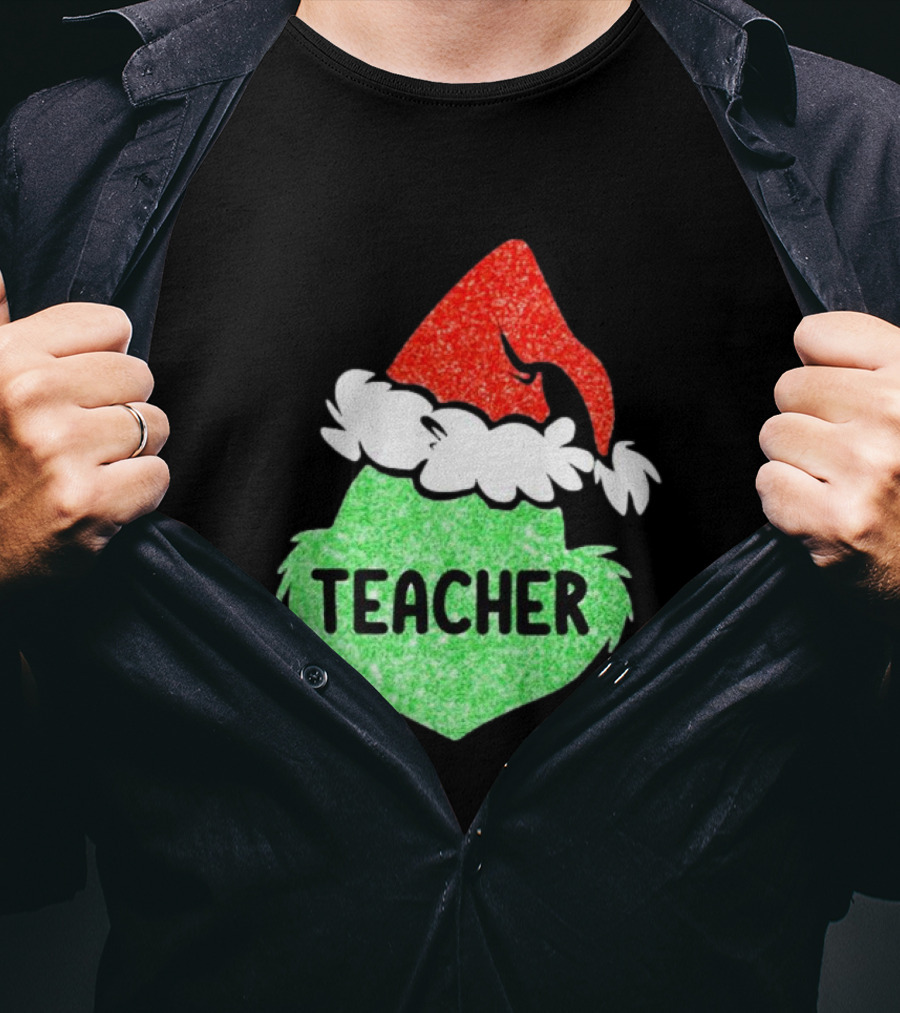 Santa Grinch Hat Teacher Christmas Holiday T-Shirt