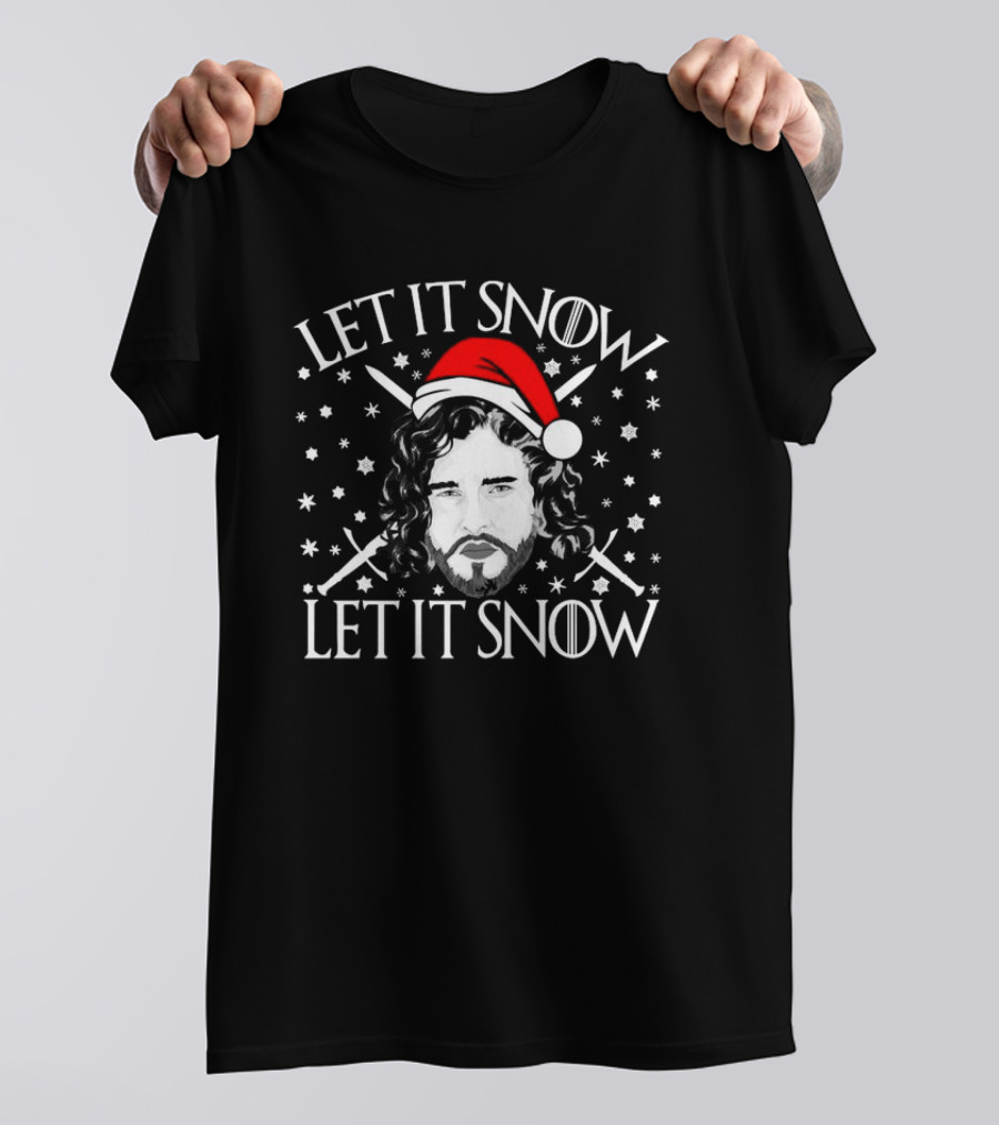 Let It Snow Let It Snow Christmas Jon Snow Santa Hat Snowflakes Swords T-Shirt