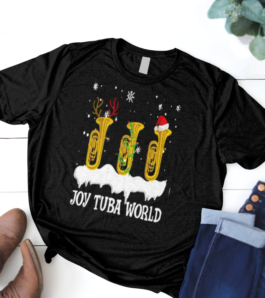 Joy Tuba World Christmas Snow Tubas Santa Hat Reindeer T-Shirt