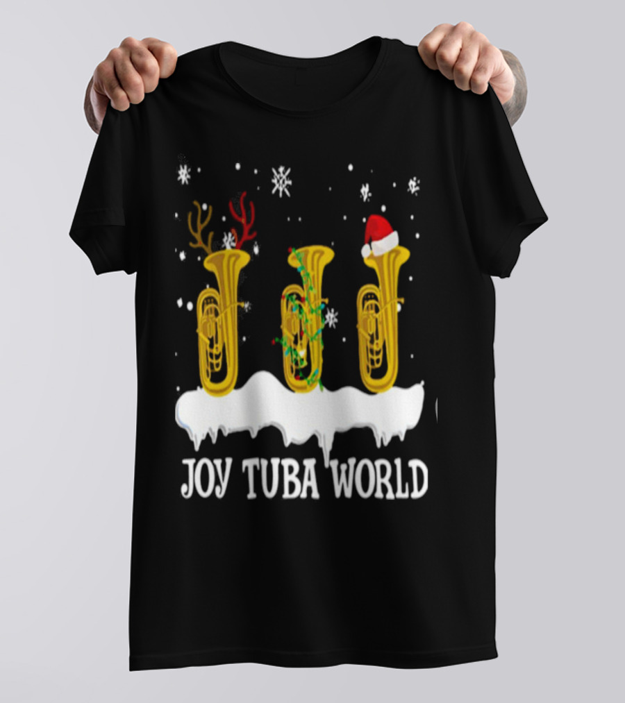 Joy Tuba World Christmas Snow Tubas Santa Hat Reindeer T-Shirt