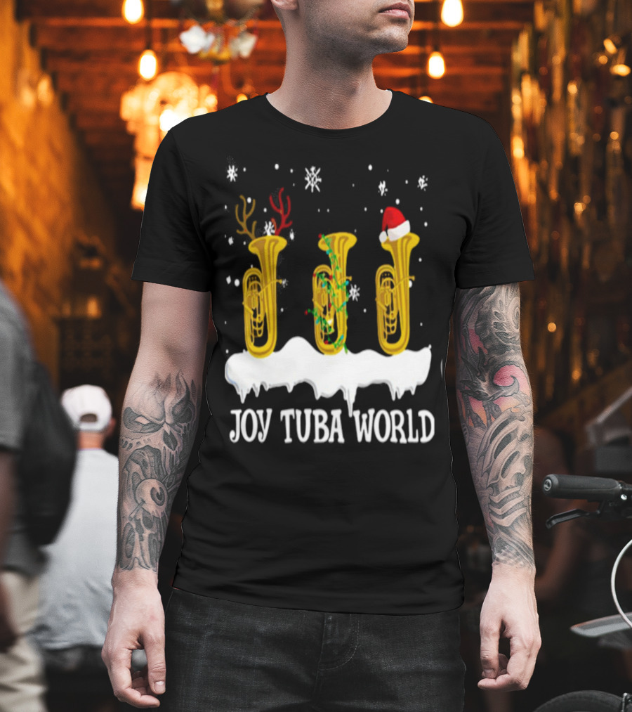 Joy Tuba World Christmas Snow Tubas Santa Hat Reindeer T-Shirt