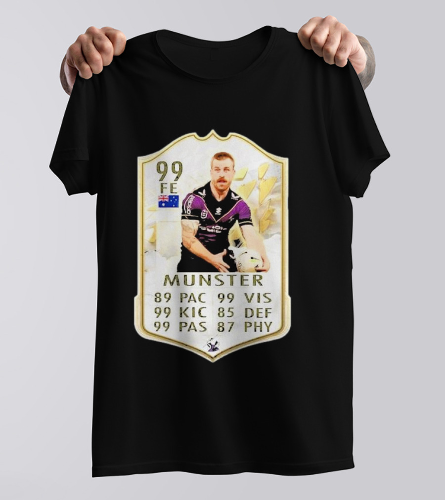 Melbourne Storm Cameron Munster Sports Card PAC VIS KIC DEF PAS PHY T-Shirt