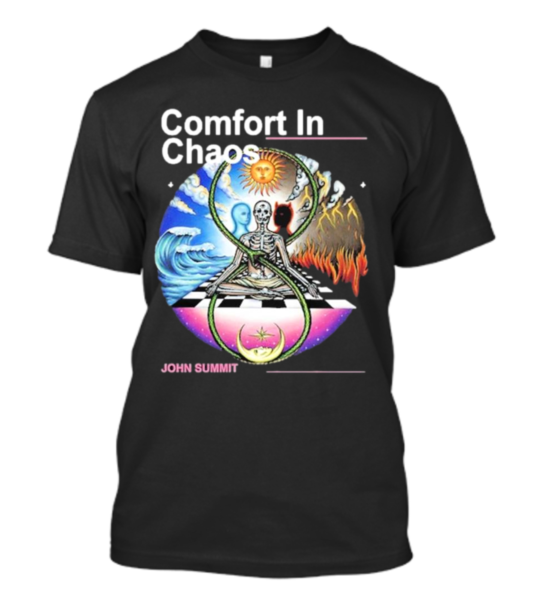 Comfort In Chaos John Summit The Good And The Evil Sun Moon Skeleton T-Shirt