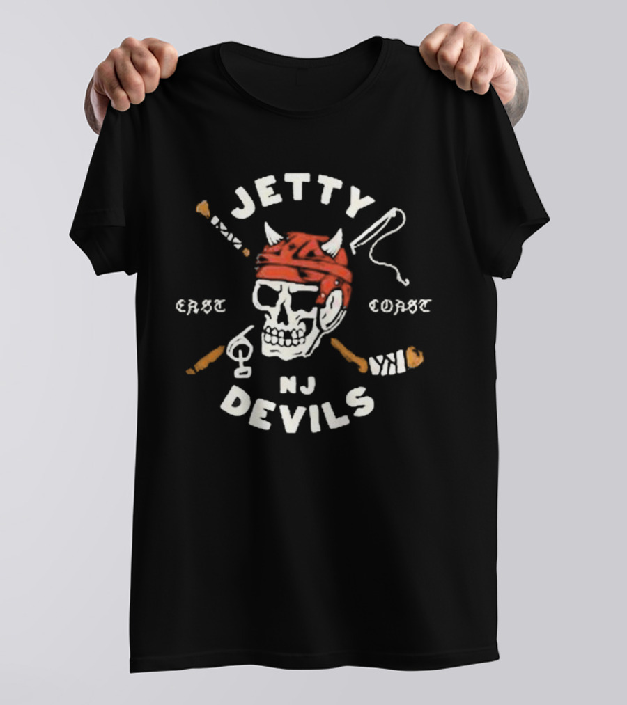 Jetty NJ Devils East Coast Skulls And Hockey Sticks T-Shirt