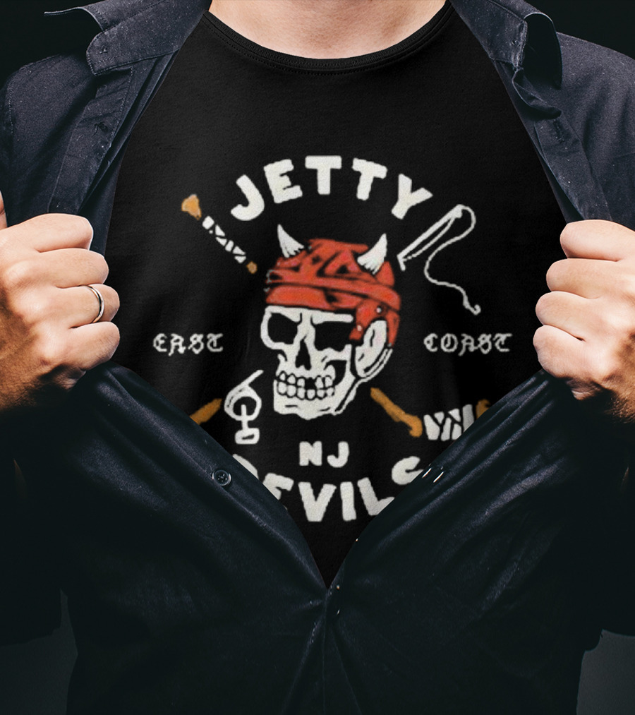Jetty NJ Devils East Coast Skulls And Hockey Sticks T-Shirt