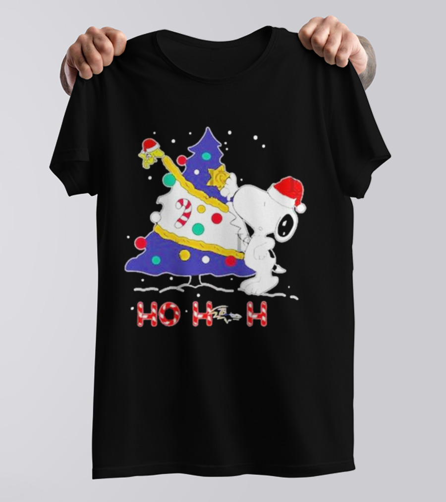 Ho Ho Ho Snoopy Woodstock Christmas Tree Baltimore Ravens T-Shirt