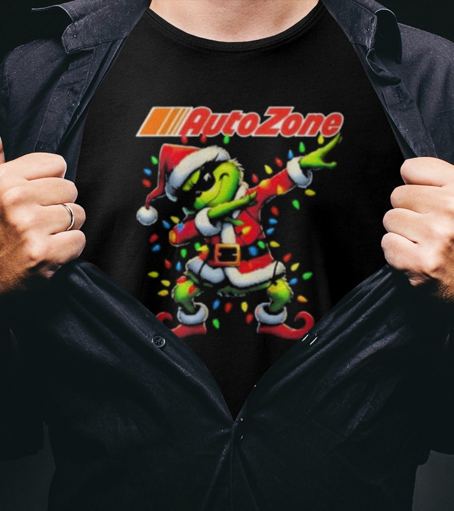 Santa Grinch Dabbing With AutoZone Logo Merry Christmas T-Shirt