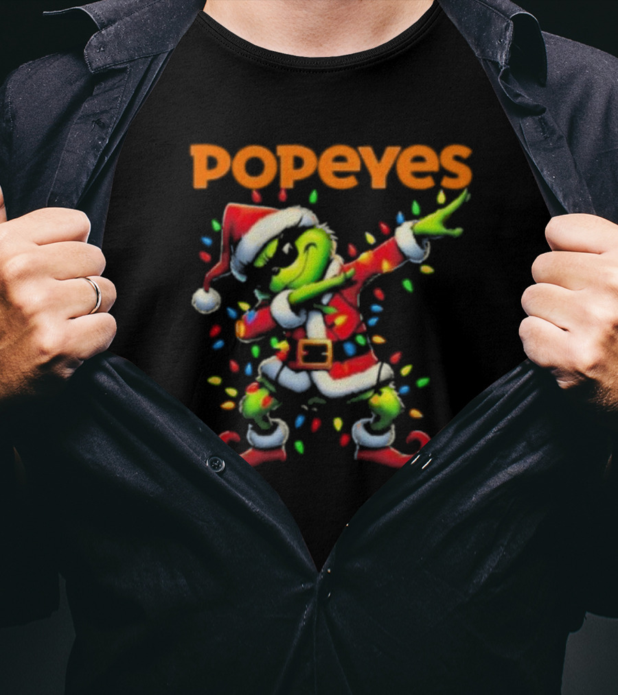 Popeyes Santa Grinch Dabbing Christmas Lights T-Shirt