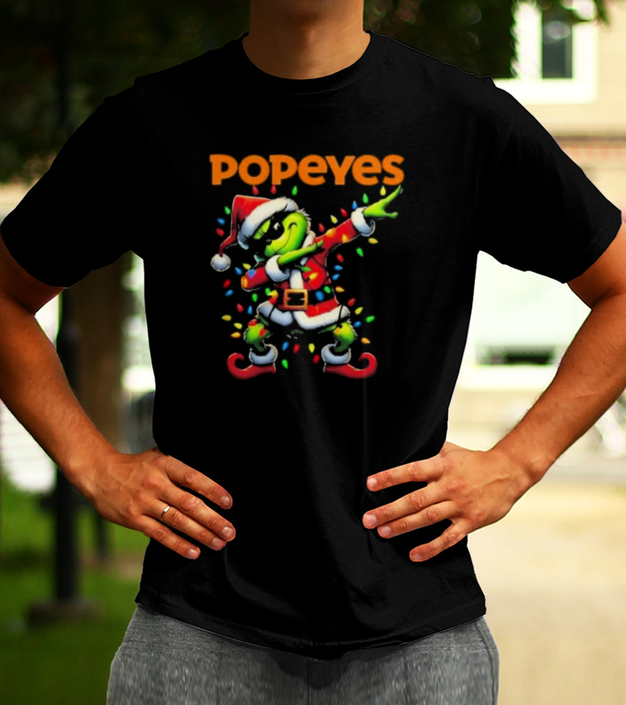 Popeyes Santa Grinch Dabbing Christmas Lights T-Shirt