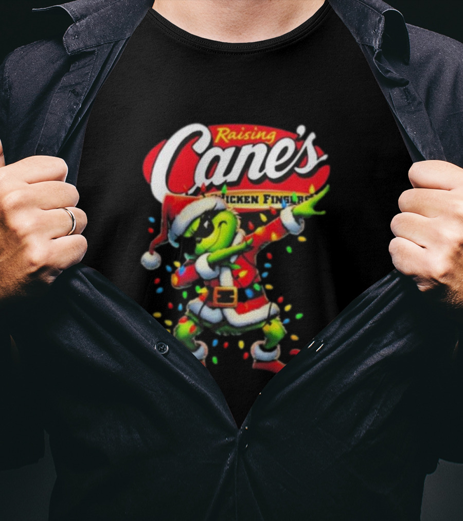 Grinch Santa Dabbing Raising Cane’s Chicken Fingers Christmas T-Shirt