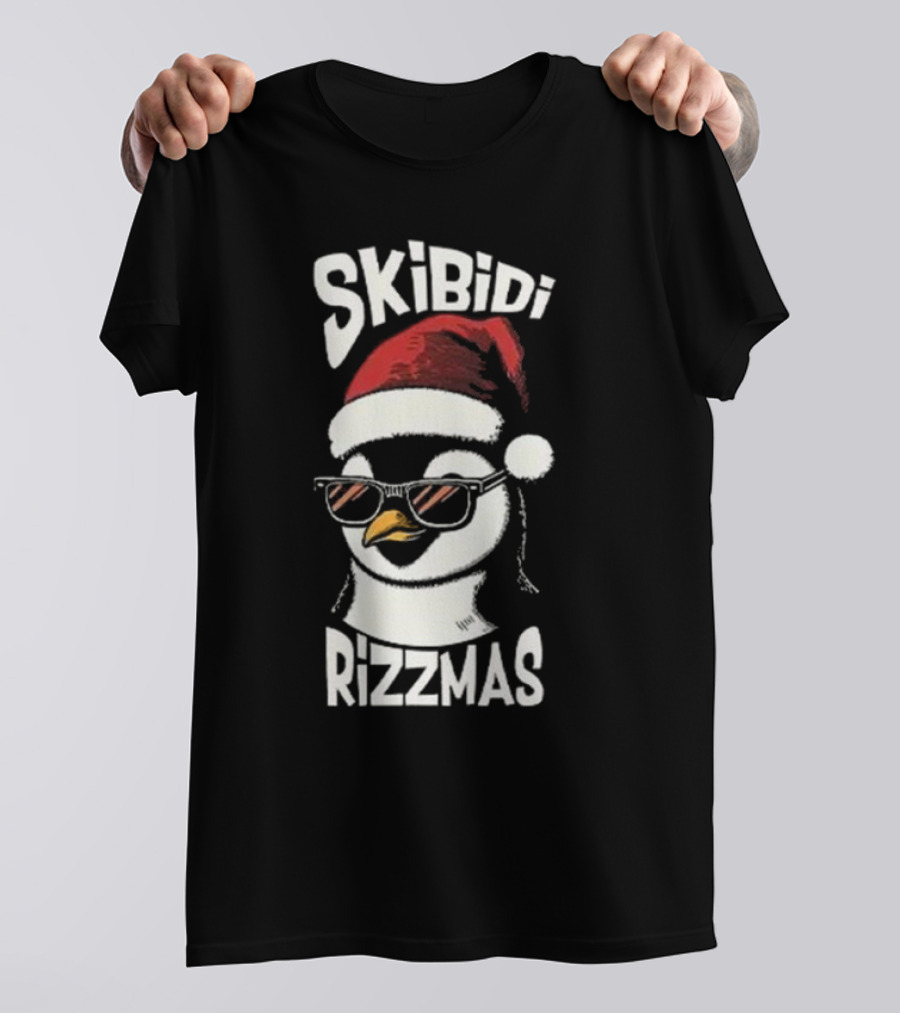 Skibidi Rizzmas Christmas Penguin With Santa Hat And Sunglasses T-Shirt