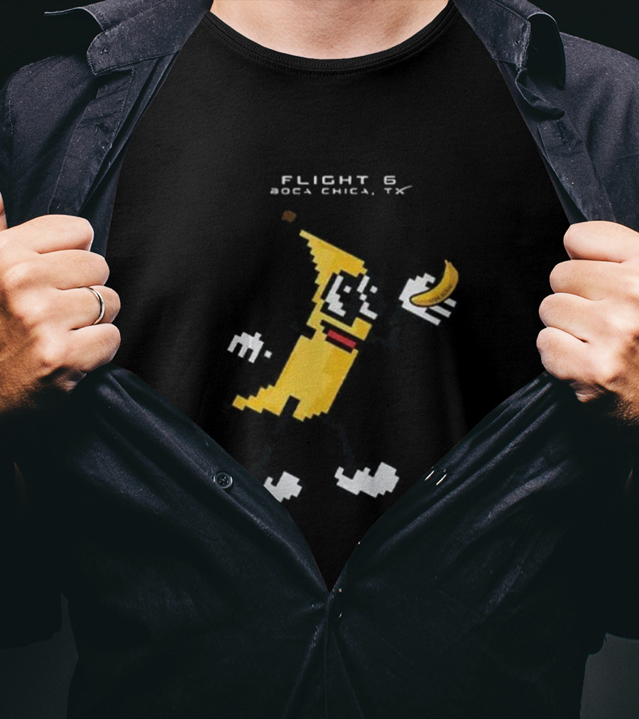 Flight 6 Boca Chica TX Pixelated Banana Character Holding A Banana T-Shirt