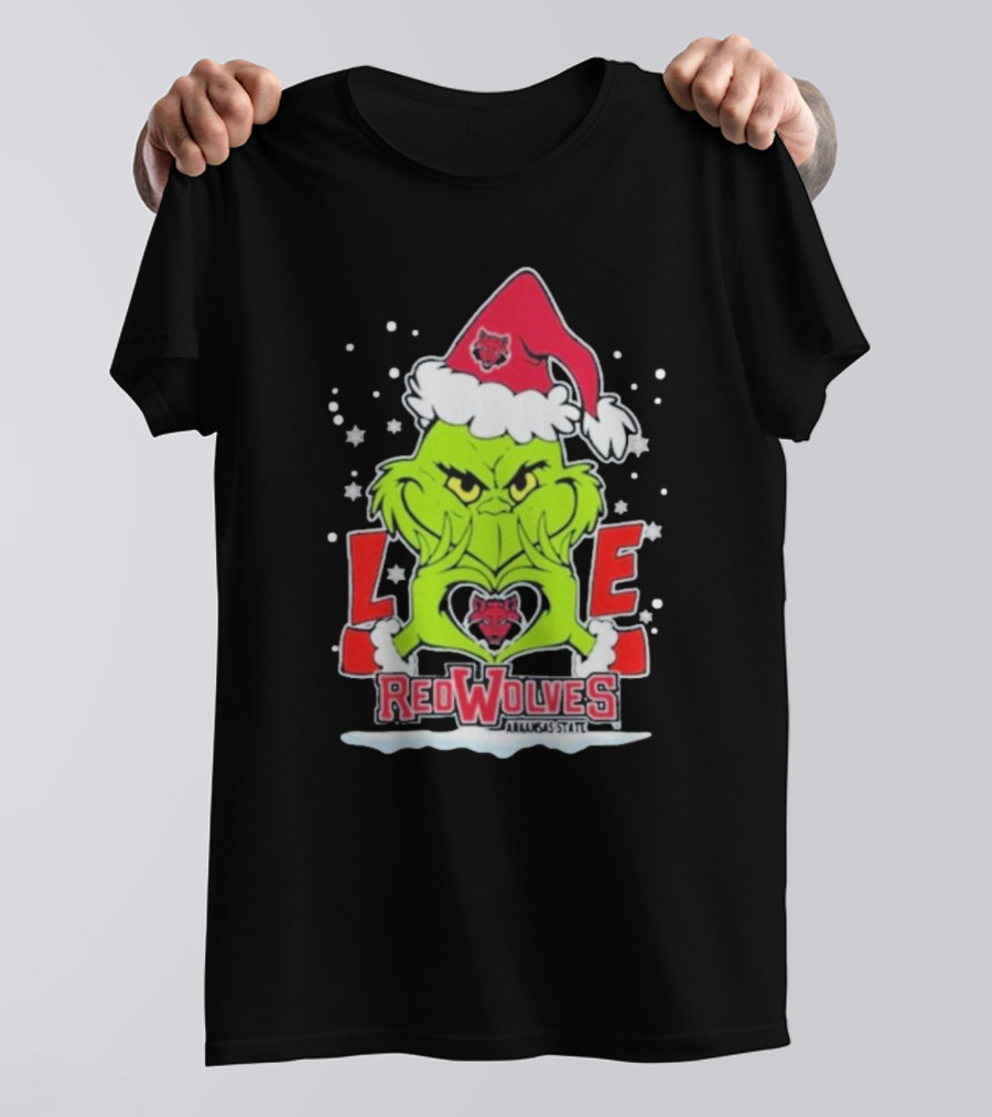 Grinch Love Arkansas State Red Wolves Christmas Football T-Shirt