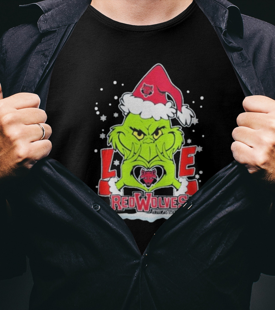Grinch Love Arkansas State Red Wolves Christmas Football T-Shirt