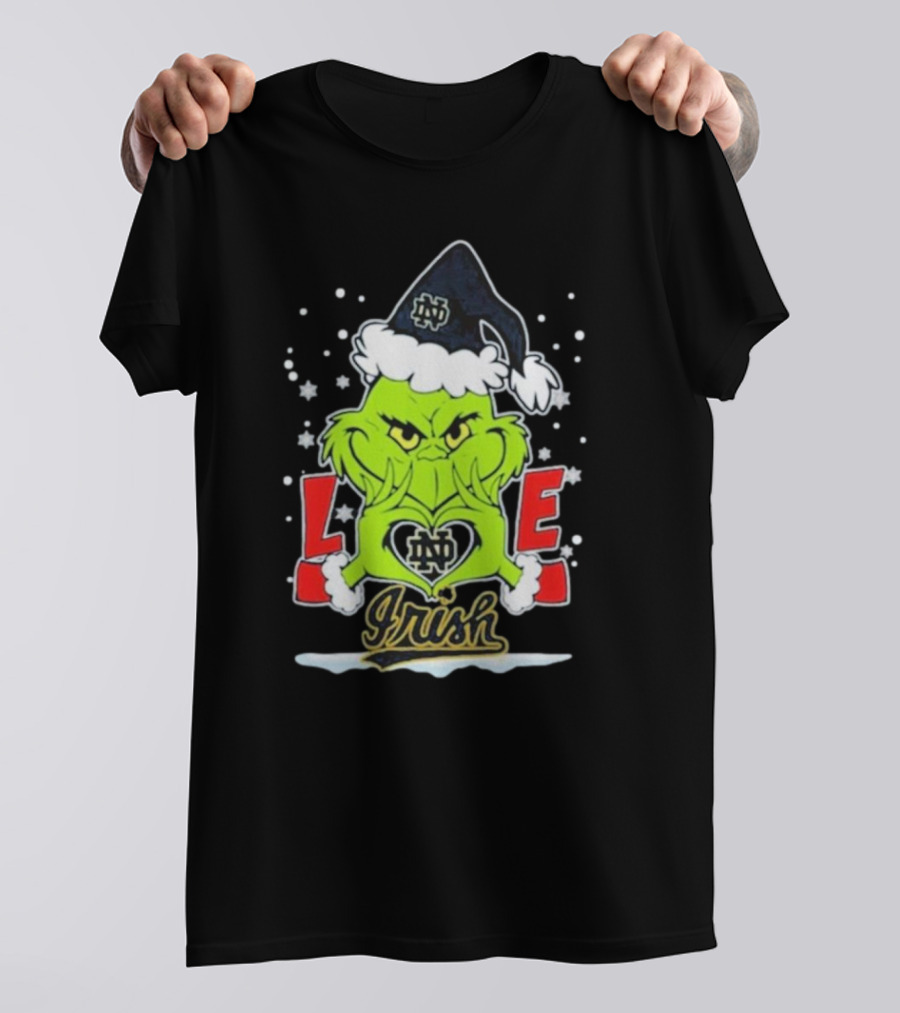 The Grinch Love Irish Notre Dame Fighting Football Christmas T-Shirt