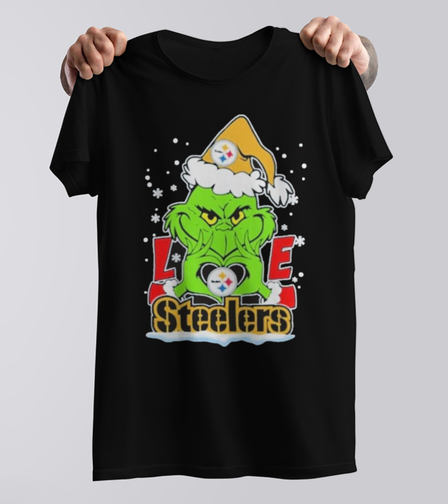 The Grinch Love Steelers Football Christmas T-Shirt