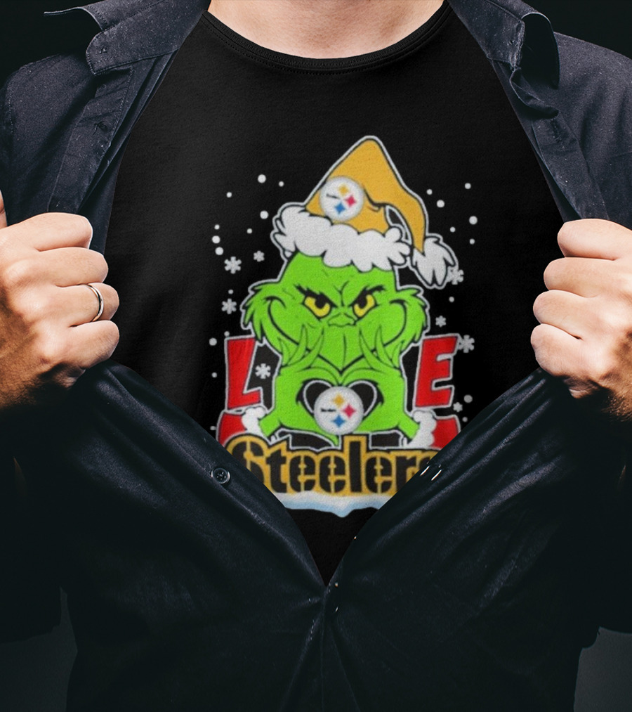 The Grinch Love Steelers Football Christmas T-Shirt