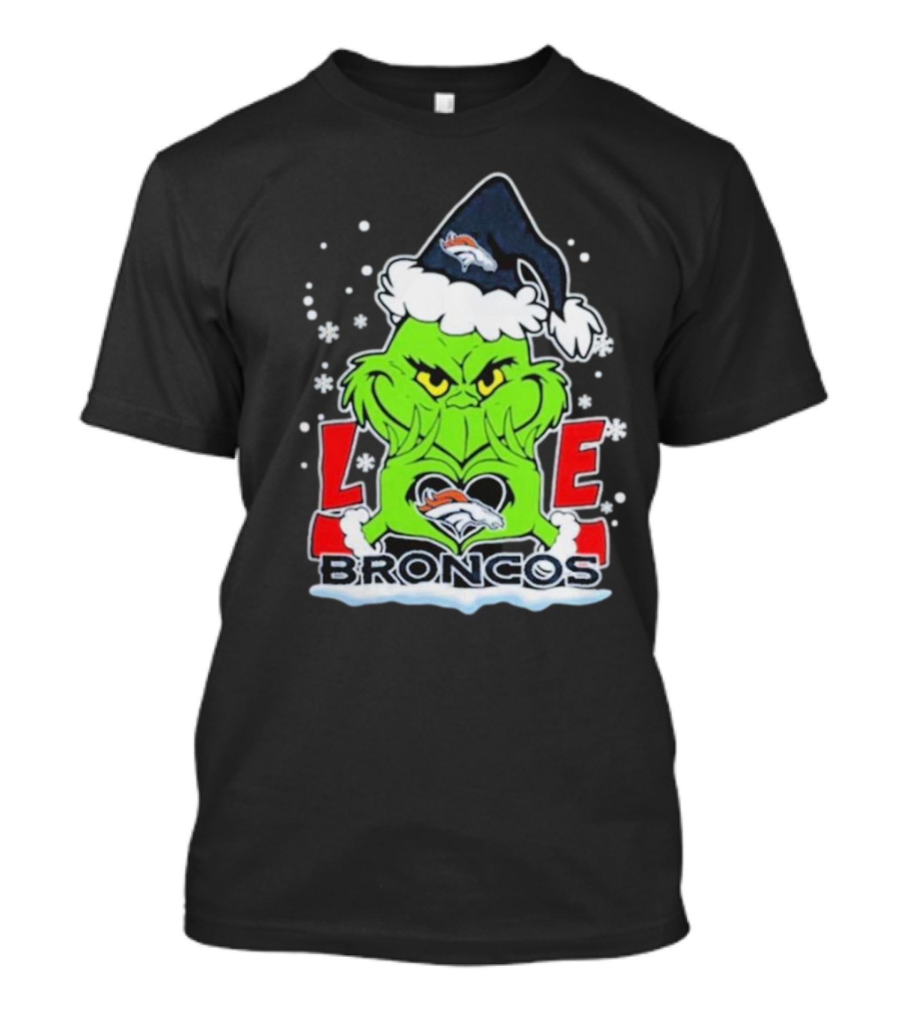 The Grinch Love Denver Broncos Christmas Football T-Shirt