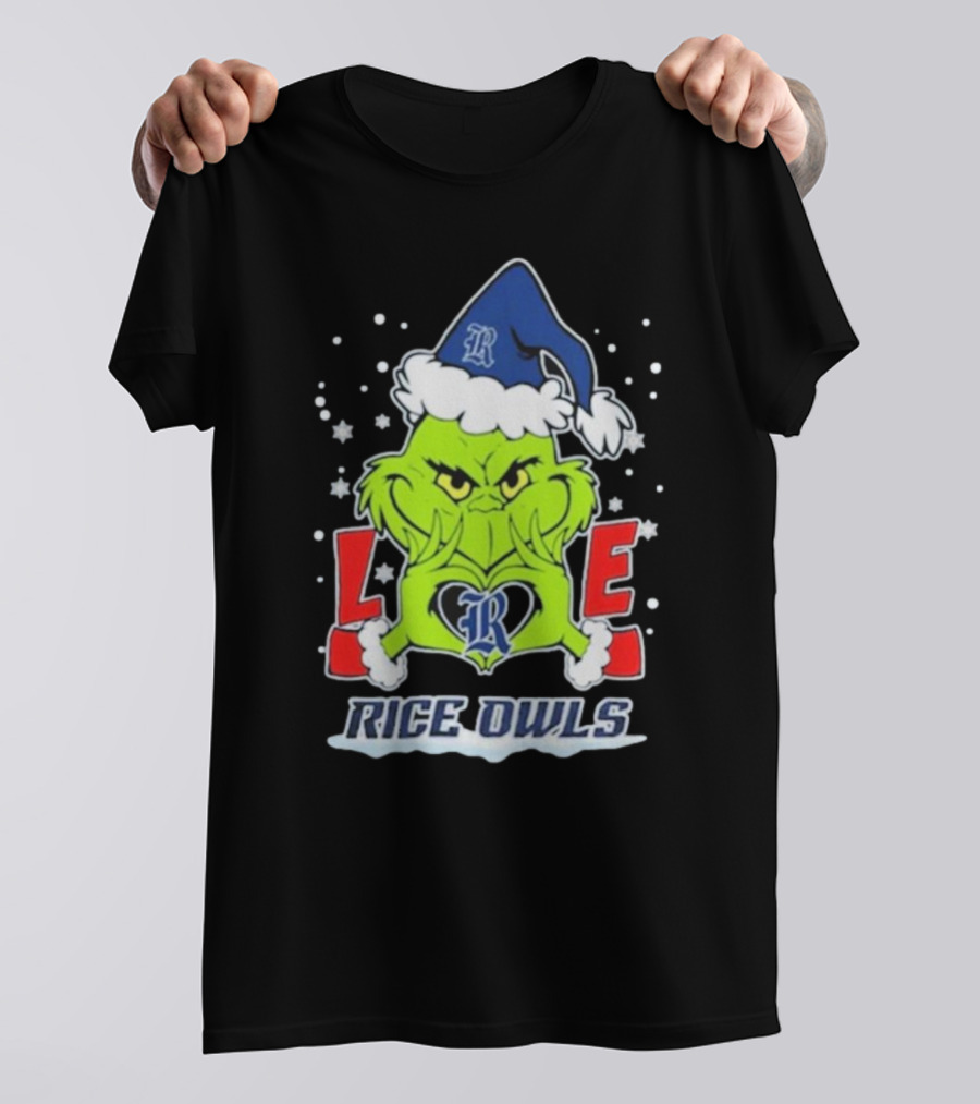 The Grinch Love Rice Owls Christmas Football T-Shirt