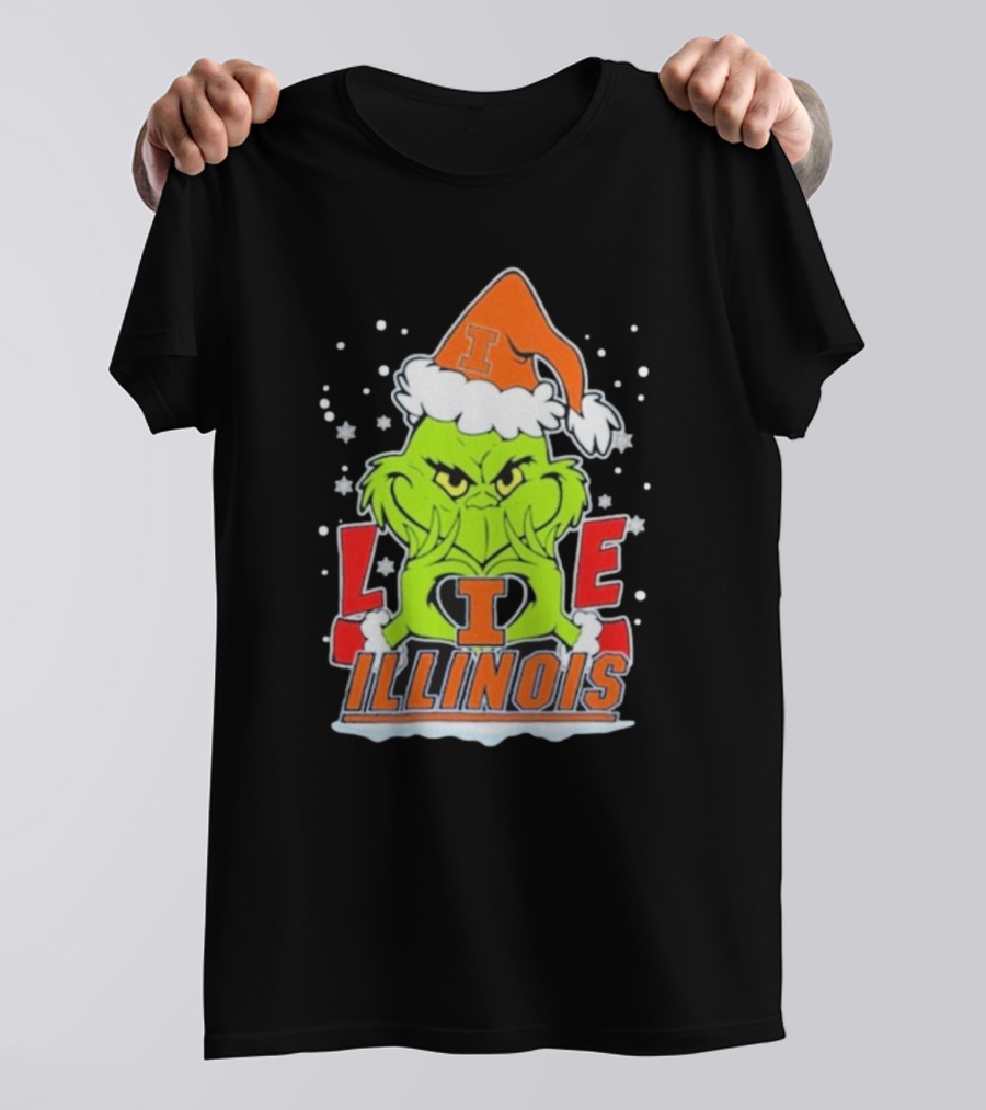 The Grinch Love Illinois Football Christmas T-Shirt