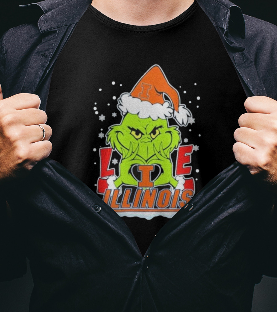 The Grinch Love Illinois Football Christmas T-Shirt