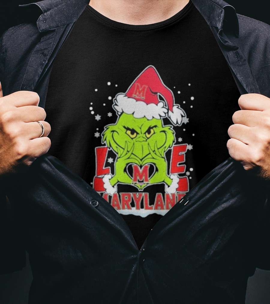 Grinch Love Maryland Terrapins Football Christmas T-Shirt