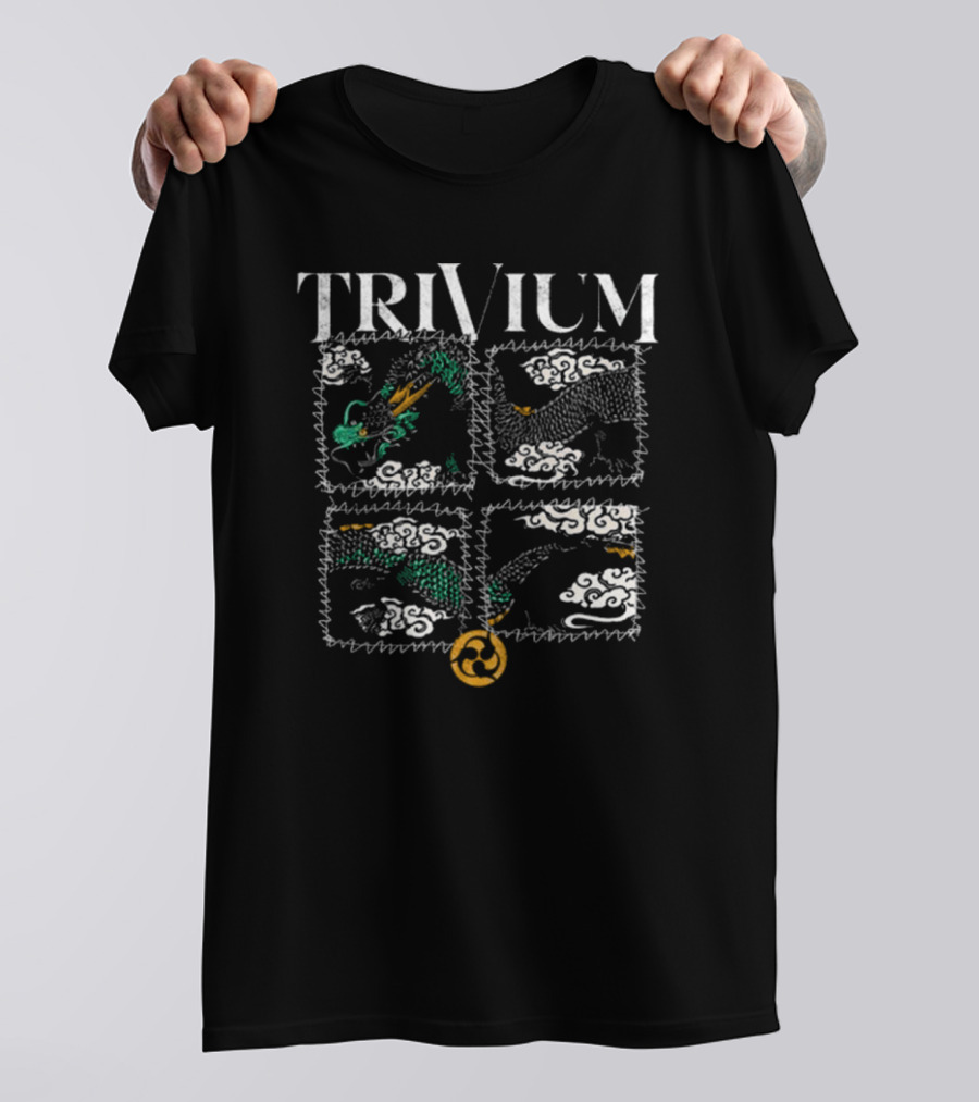 Trivium Dragon Cloud Patchwork With Spiraling T-Shirt