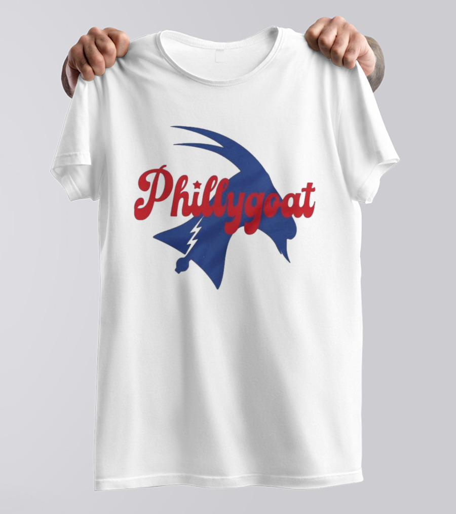 Phillygoat Red Script With Blue Goat And Lightning Bolt Elements T-Shirt
