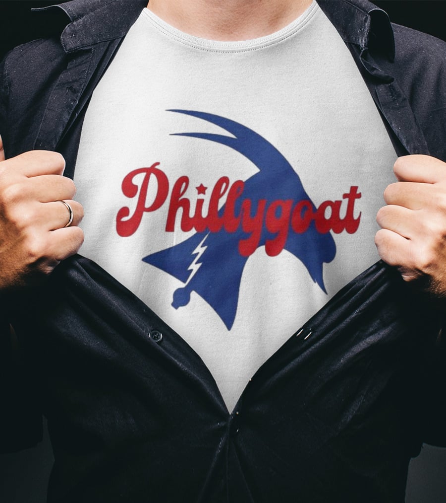 Phillygoat Red Script With Blue Goat And Lightning Bolt Elements T-Shirt