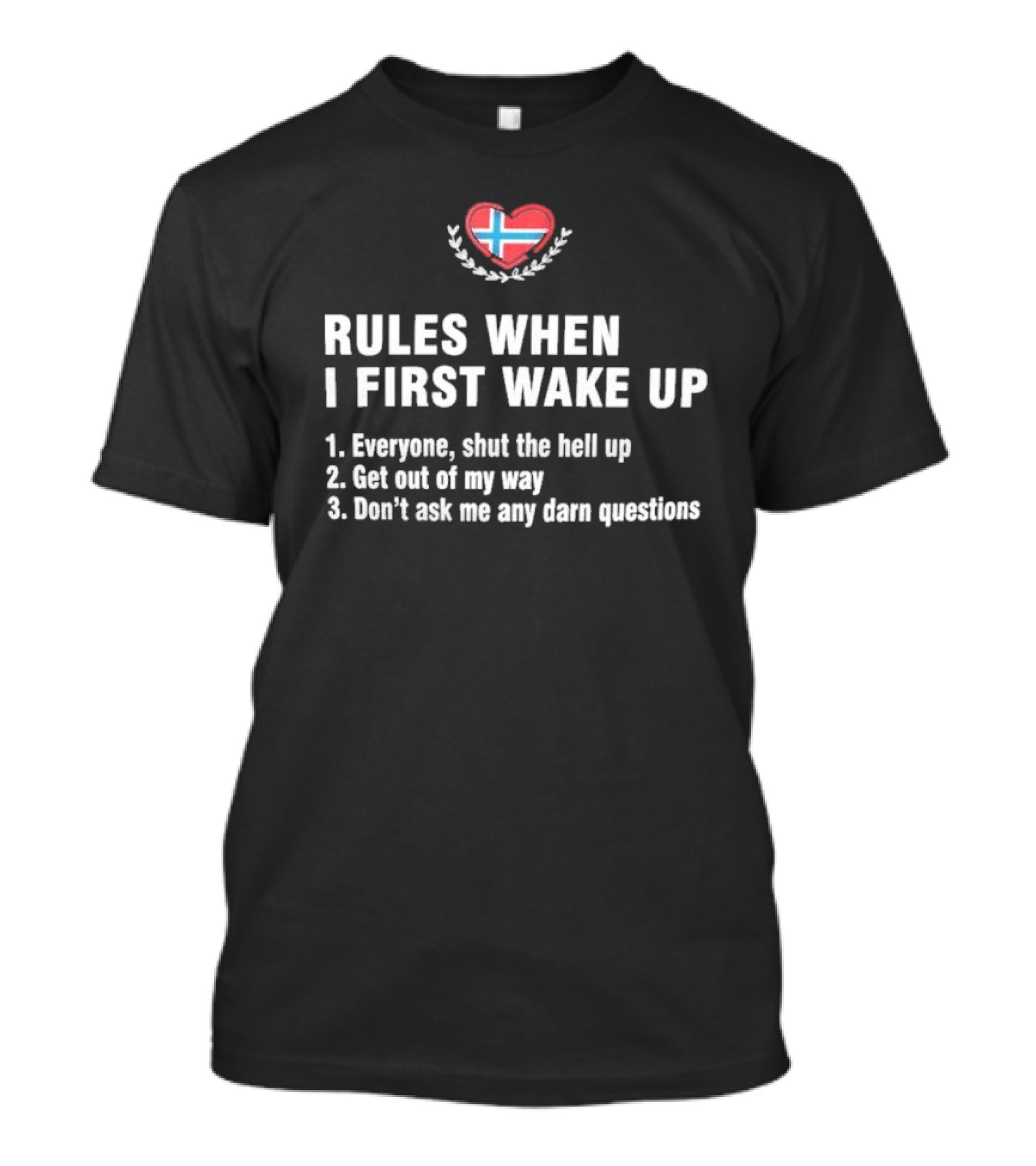Rules When I First Wake Up Norwegian Flag Heart List T-Shirt