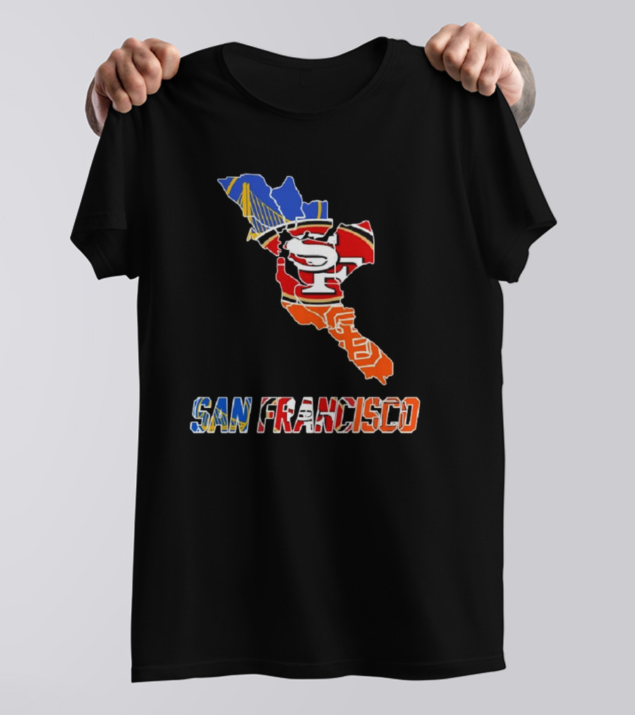 San Francisco Bay Bridge And Sports Teams Logos Map T-Shirt