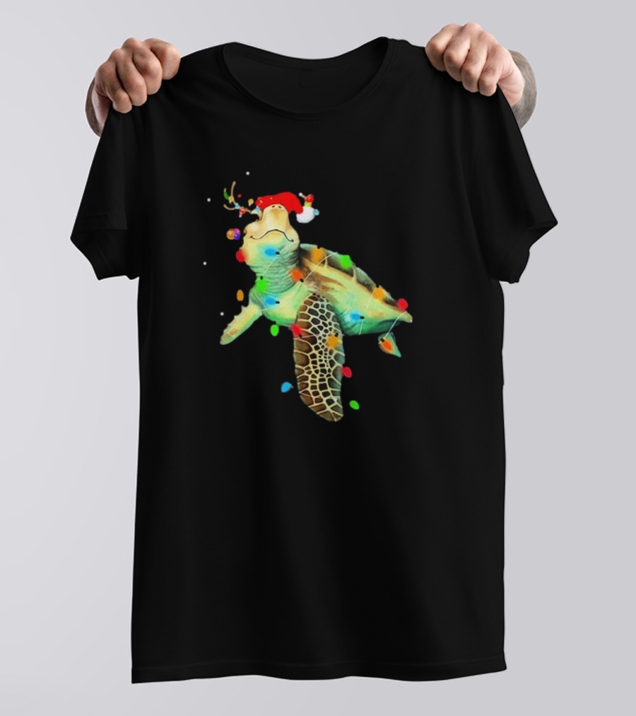 Sea Turtle Christmas Lights Santa Hat Merry Christmas T-Shirt